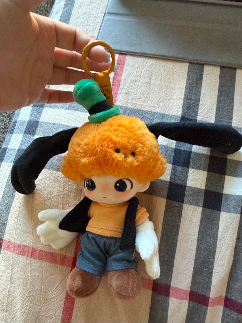Plush Bunny Keychain with Orange Hat and Black Ears